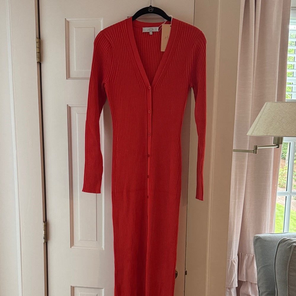 NWT - Pearl by Lela Rose - Vermillion Red Long Sleeve Ribbed Dress